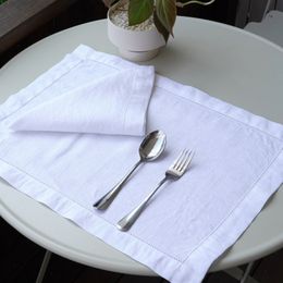 Linen Dining Tables Napkin, Smooth Flat Bore Design Table Mats, Cloth Place Mats, Customizable, 35x4, 8, 50x50cm, 4Pcs