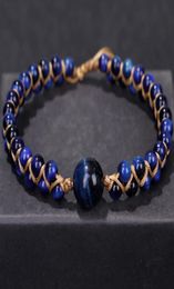 Fehame High Quality Natural Lapis Lazuli Blue Tiger Eye Stone Beads Bracelets for Women Men Stretch Round Bracelet Couple Gift6995071