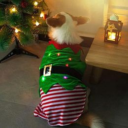 Dog Apparel Pet Christmas Outfit Elf Costume Stripe Vest With Light Cosplay Clothes For Cat Party Decoration Supplies