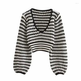Women's Sweaters 2024 Autumn And Winter Women Santa Claus Striped Sweater Thin V-neck Short Top Fashion Trend Ladies Long-sleeved Pullover