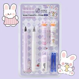 0.5mm Fountain Pen Set Replaceable Ink Capsule Thermal Erasable Pen Set Blue Ink Signing Calligraphy Pen With Eraser Stationery