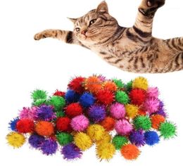 Cat Toys 100Pcslot Colorful Mini Sparkly Glitter Tinsel Balls Small Pom Ball For Toys17810305