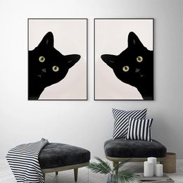Cute Black Cat Wall Art Poster Animal Pop Mural Modern Home Decor Canvas Painting Pictures Prints Living Room Bedroom Decoration