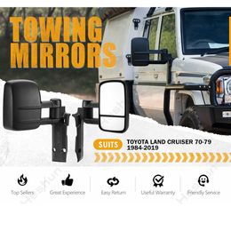 Extendable Towing Mirror Pair For Toyota Land Cruiser 70 75 76 78 79 Series 1984-2022 Manual Folding Rear Mirrors Side Mirror