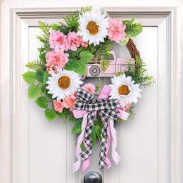 Decorative Flowers Christmas Decoration Pink Wreath Garland Hanging Ornaments Front Door Wall Decorations Merry Tree