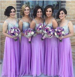 2018 New Lilac Bridesmaid Dresses Silver Sequins Straps Sweetheart Neckline Maid of Honor Dress Formal Evening Gown Plus Size Cust6797083