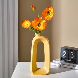 Modern Vase Circular Hollow Ceramic Donuts Flower Pot Colourful Home Decor Table Accessories Interior Office Desktop Decor Gifts