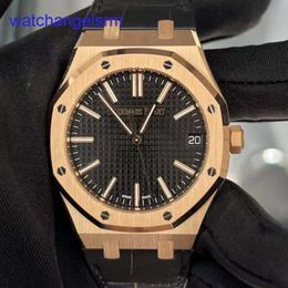 AP Crystal Wrist Watch Royal Oak Series 15510OR.OO.D002CR.02 Rose Gold Black Face Mens Fashion Leisure Business Watch