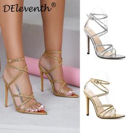 womans gold high heels shoes european and americanstyle crosswoven strap pointy sandals silver large size shoes2635133