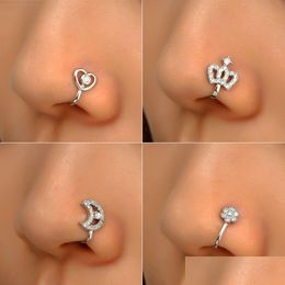 Nose Rings Studs 16 Styles Sier Plated Fake For Women Small Crystal Copper Non Piercing Clip On Cuff Stud Female Trendy Party Jewe Dhvmr
