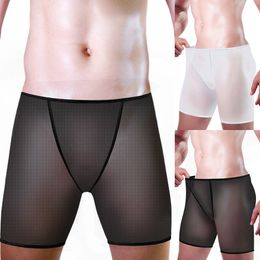 Sexy Men's Mesh Boxer Shorts See Through Underwear U Convex Pouch Boxershorts Lingerie Briefs Comfortable Briefs Men Panties