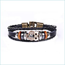Charm Bracelets Crytal Owl Woven Genuine Leather Men Jewellery Pseira Mascino Party Gift Drop Delivery Dhgarden Dhmta