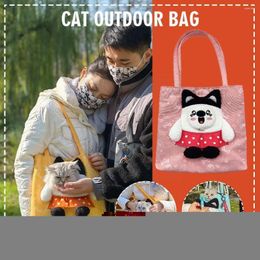 Cat Carriers One-shoulder Canvas Pet Handbag Outing Small Dog Bag Outdoor Cartoon Messenger Zipper Style Interactive Bac F6e6