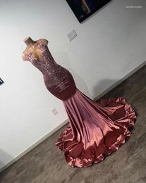 Party Dresses Rose Gold Mermaid African Prom Dress For Women Sparkly Diamond Crystal Evening Celebrity Engagement Gown Vestido De Gala