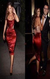 2017 Sexy Dark Red Elastic Silk like Satin Short Sheath Cocktail Dresses For Women Cheap Halter Lace Up Back KneeLength Party Gow6116010