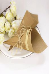 Behogar 100 PCS Retro Kraft Paper Cones Bouquet Candy Bags Boxes Wedding Party Gifts Packing with Ropes Label1109665