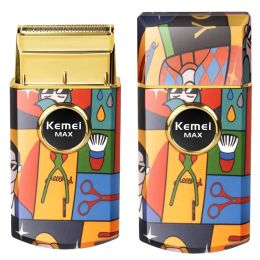 Shavers Kemei KMRS7098 Titanium Double Foil Reciprocating Shaver Professional Barber Finishing Electric Men Razor Graffiti Pattern