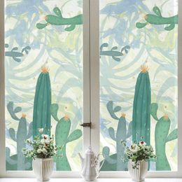 Window Stickers Cactus Privacy Film Stained Glass Sticker Static Cling Door For Bathroom Living Room Office Decoration