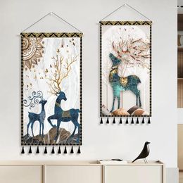 Tapestries Living Room Elk Hanging Painting Fabric Art Large Size Vertical Plate Hallway Tapestry Decoration Wall Cloth Flag