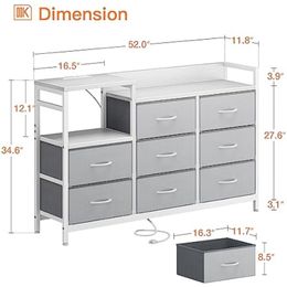 ODK Dresser with Charging Station, Wide Dresser 52'' Long Dresser for Bedroom Dresser with 8 Drawers, Chest of Drawers Easy-Pull