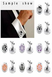 1pair Lotus flower Wings 20mm Stainless Steel Shirt Cufflink Essential Oil Aromatherapy Cuff Link Perfume Diffuser Cuff Button 10p5664103