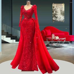 Party Dresses Prom Dress Red Tulle Beads Appliqued Detachable Train Long Sleeve Sweetheart Floor Length Formal Casual Wedding For Women 2024