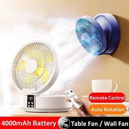 Electric Fans Home Office Foldable Table Fan USB Rechargeable 4000mAh Battery Electric Remote Control Wall Mounted Hanging Air Cooling Fan