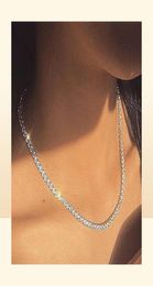 High Quality Cz Cubic Zirconia Choker Necklace Women 2Mm m 5Mm Sier 18K Gold Plated Thin Diamond Chain Tennis Necklace21013099400