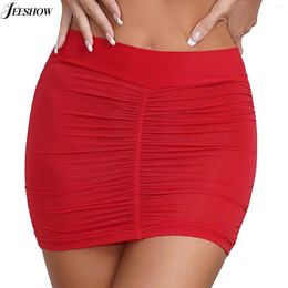 Skirts Womens Sexy Bodycon Mini Skirt See Through Ruched Back Hip Wrap Elastic Bands Semi Sheer Lingerie Miniskirt For Club Party