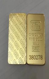 10 pcs Non Magnetic CREDIT SUISSE ingot 1oz Gold Plated Bullion Bar Swiss souvenir coin gift 50 x 28 mm with different serial lase2850571