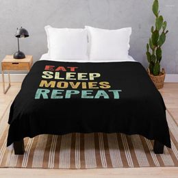 Blankets Eat Sleep Movies Repeat Funny Vintage Fuzzy Wearable Zip Throw Blanket