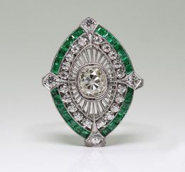 Antique Art Deco 925 Sterling Silver Emerald White Sapphire Floral Engagement Party Ring Size Anniversary Gift Day US 5 129307030