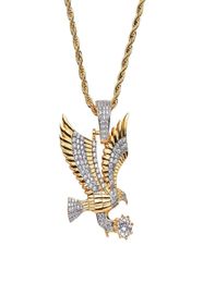 hip hop Eagle diamonds pendant necklaces for men western copper zircon luxury necklace real gold plated 3mm 60cm Stainless steel t8677905