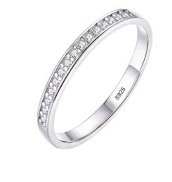 Women Engagement Ring Small Zirconia Diamond Half Eternity Wedding Band Solid 925 Sterling Silver Promise Anniversary Rings R0124973978