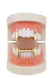 Hip Hop Smooth Grillz Real Gold Plated Dental Grills Vampire Tiger Teeth Rappers Body Jewelry Four Colors Golden S jllZlN ffshop208474603