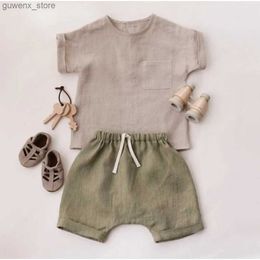 Clothing Sets Summer Children Boy Shorts Sets Short Sleeve Linen Shirt and Half Harem Pants Suits for Kids Toddler Boys Clothing Sets Y240412