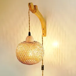Wall Lamp Bamboo Lantern Natural Rattan E27 Chandeliers Room Decor Lampshades Light Fixtures Home Decoration