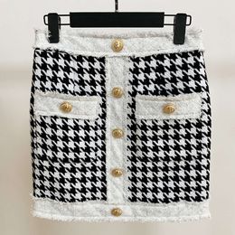 Two Piece Dress Autumn/winter Star Short Skirt with Edge Knitted Woollen Woven Thousand Bird Plaid Thick Flower Fleece