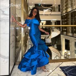 Party Dresses Sunflower Simple Off The Shoulder Formal Evening Dress 2024 Slim Tiered Satin Mermaid Ankle-Length High-end Custom Prom Gown