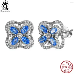 Stud Earrings ORSA JEWELS 925 Sterling Silver 15mm Flower Shape Rotable Shiny Sapphire 5A CZ Jewelry Gifts For Women LME06