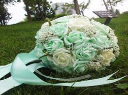 2018 Beautiful Mint Green Wedding Bouquet with Corsag Wrist FlowerArtificial Pearls Flower Bridal Flower Wedding Bouquets bouquet 7804055