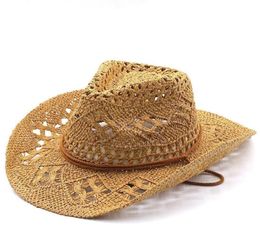 Wide Brim Hats Fashion Hollowed Handmade Cowboy Straw Hat Women Men Summer Outdoor Travel Beach Unisex Solid Western Sunshade Cap34462673