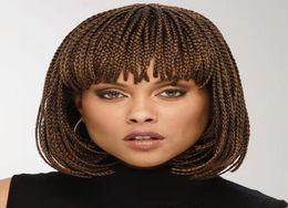 Box Braided Synthetic Bobo Wig Simulation Human Hair Wigs Brown Perruques With Bangs B26228593078