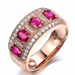 Cluster Rings Vintage Rose Gold Silver Wedding For Women Fashion Jewelry Luxury White Zircon Engagement Ring