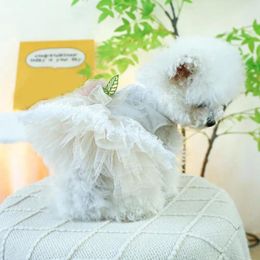 Dog Apparel Mesh Splicing Cat Dress Breathable Princess With 3d Flower Decoration Pet For Spring Summer