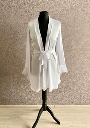 White Bridal Gown with Lace Tulle Robe Luxury High Grade Bathrobe Sexy Nightwear Women's Robe Silk Satin Pajamas Bride Dressing