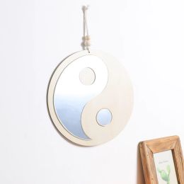 Wooden Mirror Home Decor Boho Wall Mirrors for Living Room Bedroom Tai Chi Yin Yang Wood Mirrors Room House Feng Shui Decoration