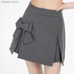 Skirts Bow Irregular Mini Skirts Women Summer High Waisted Slim Slit A-line Skirt Shorts Sweet Girl Casual All-match Black Grey