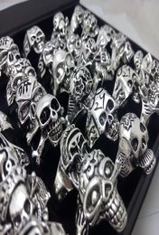 Bulk lots 100pcs Men Skull Rings 2020 New Gothic Biker Punk Cool Rings Whole Fashion Jewellery Lot8303579