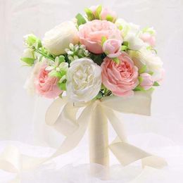 Decorative Flowers Wedding Bouquet Handmade Artificial Flower Rose White Dried Bridesmaid Bridal For Decoration